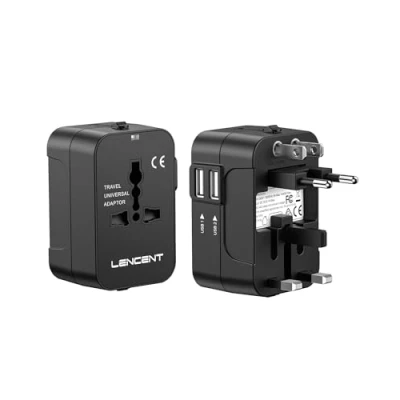 Imagen de LENCENT Adaptador de Viaje, Enchufe Universal, Viaje para más 200 países, con 2 Puertos USB, Compatible EU/UK/EEUU/AUS