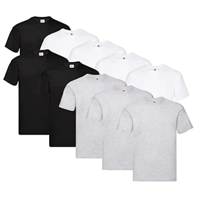 Imagen de Fruit of the Loom Camiseta original para hombre (paquete de 10), 5 botellas color verde + x oliva 1 bloc notas compra, M