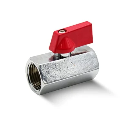 Imagen de DOJA Barcelona Valvula de Esfera Mini Rojo 1/4&quot; H Fontaneria Laton Cromado Bola para Bombas Agua, Tanques, Grifo Exterior, Conexiones Agua