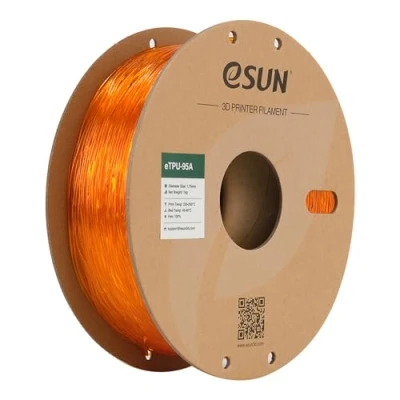 Imagen de eSUN Filamento TPU 95A 1.75mm, Flexible Impresora 3D TPU, Precisión Dimensional +/ 0.05mm, 1KG Carrete (2.2 LBS) para de Impresión 3D, Naranja Transparente