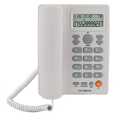 Imagen de Teléfono con Cable, Pantalla de identificación Llamadas KX T885 Manos Libres Fijo para el Hotel Oficina en casa(Blanco)