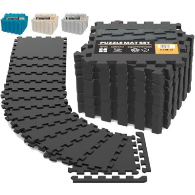 Imagen de EDIESI, Suelo Gimnasio, Tatami, Ejercicio en Casa, para Maquinas de Deporte, Piscinas Desmontables, Colchoneta Goma Eva, Alfombra Puzzle, Gym (18 Uds / 30x30x1 cm/Negro)