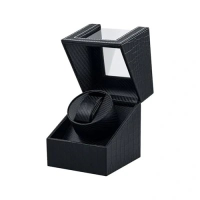 Imagen de Mcbazel cargador de reloj para relojes automáticos, caja cuero PU con patrón fibra carbono y enchufe EU Negro