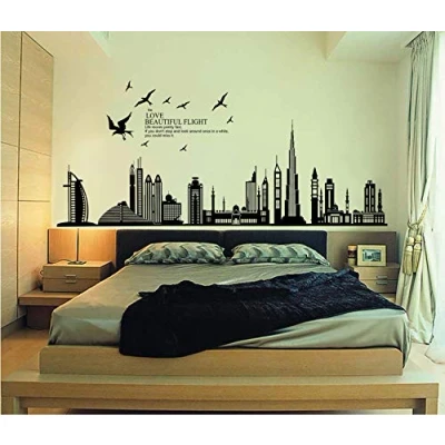 Imagen de ufengke® Ciudad Negro Silueta del Paisaje Urbano Rascacielos Pegatinas de Pared, Sala Estar Dormitorio Removible Etiquetas La Pared/Murales