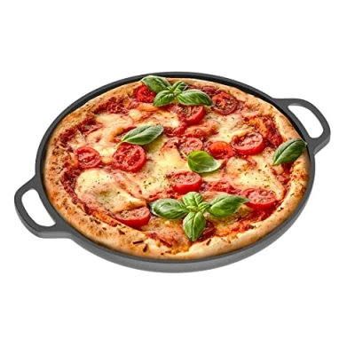 Imagen de Chef Pomodoro Sartén Hierro Fundido para Pizza 30,5 cm Pan con Asas Plancha Redonda, Comal Tortillas, Parrilla, Horno, Quemadores Gas, Barbacoa y Camping