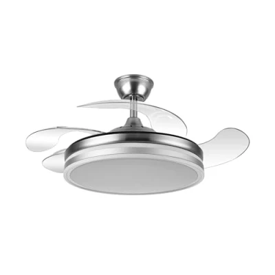 Imagen de FABRILAMP Ventilador de Techo con Luz LED 59W Motor DC Modelo BAYOMO NIQUEL 4 Aspas Retráctiles 3 Tonalidades 6 Velocidades Control Remoto Temporizador Silencioso, Blanco, Mediano