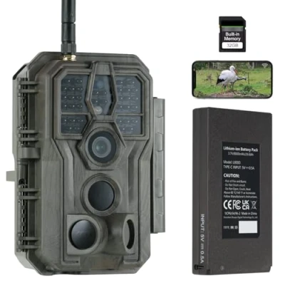Imagen de GardePro E8P MAX Cámara de Caza, WiFi, Batería Recargable 8000mAh, Tarjeta SD Incorporada, 64MP 1296P, Camara Fototrampeo con Alcance Visión Nocturna WiFi 0,1s Tiempo Activación