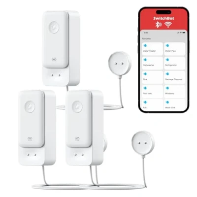 Imagen de SwitchBot Sensor de agua WiFi no requiere concentrador, detector inteligente fugas 100 dB y alertas aplicación, IP67 impermeable, inalámbrico para el hogar con cable