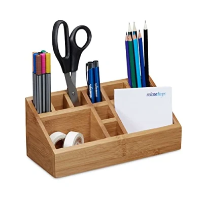 Imagen de Relaxdays Organizador de Escritorio BambÚ, 10 Compartimentos, Tamaño: x 23 cm, Color Marrón