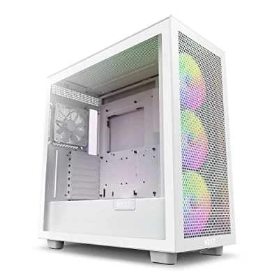Imagen de NZXT H7 Flow RGB, 2023 Caja Mid Tower ATX compacta para PC Gaming, Panel frontal perforado un Alto Flujo de aire, Cristal Templado, 3 ventiladores Color Blanco, CM H71FW R1