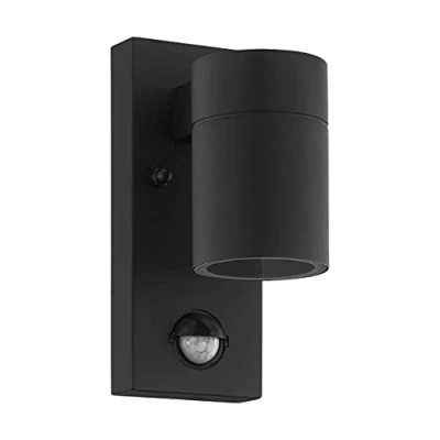 Imagen de Eglo LED lámpara de pared exterior Riga 5, con detector movimiento, sensor crepuscular, acero galvanizado en negro, cristal transparente, blanco cálido, GU10, IP44