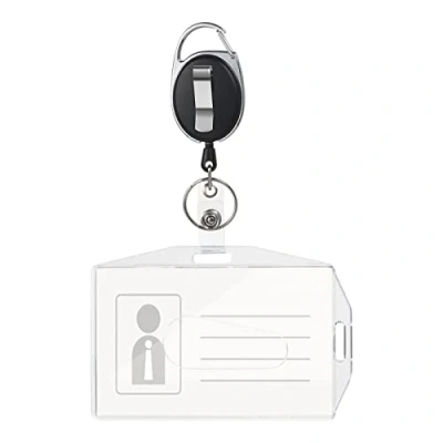 Imagen de Vicloon Funda para Tarjeta con Llavero Retráctiles de Alta, 1 Pc Soporte ID en 2 Estilos (Horizontal/Vertical) y Clip Cinturon Cordón Nylon Extensible Oficina Autobús