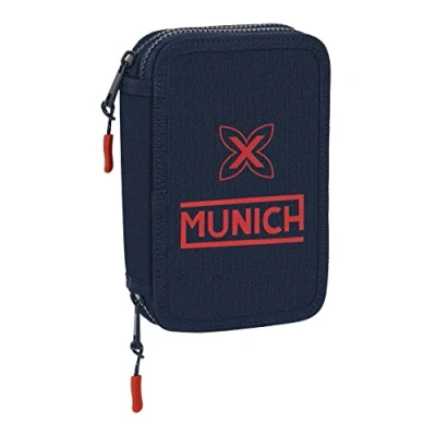 Imagen de Safta MUNICH Estuche Escolar Niño, con Colores, 28 Útiles Incluidos, Ideal para Niños de 5 a 14 Años, Cómodo y Versátil, Calidad Resistencia, 12.5x4x19.5 cm, Color Azul marino