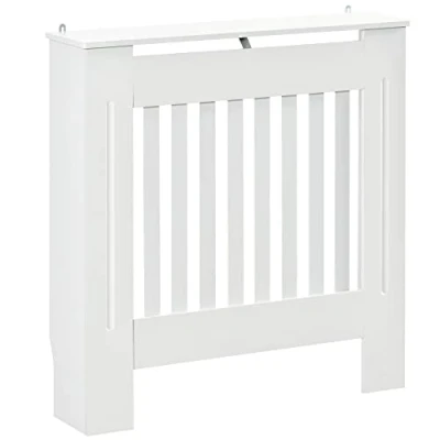 Imagen de HOMCOM Cubierta de Radiador Blanco 78x19x81 cm Cubre MDF Diseño Moderno Estante para Vertical Sala Estar Dormitorio