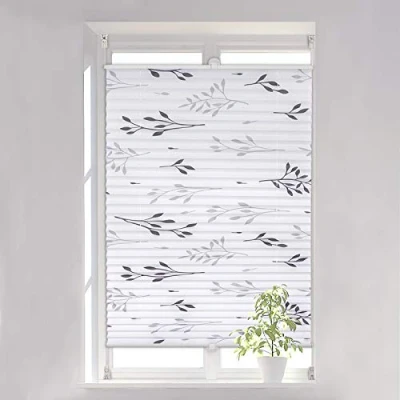 Imagen de WOLTU Estor Cortina Plisada sin Taladrar, Persiana con Patrón de Ramas, Cortinas Enrollable para Ventanas y Puertas, Protección la intimidad Visual Solar UV 65x130cm Gris