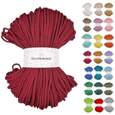 Imagen de Sznurkomania cordón de algodón trenzado 5 mm, 100 m, 46 colores, ganchillo, macramé, hilo premium, cuerda (Claret)