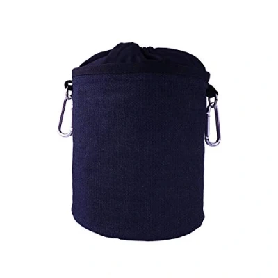 Imagen de trendfinding Bolsa portátil para pinzas de ropa mezclilla y algodón con dos mosquetones resistentes, cierre cordón tope metal colgar guardar 150 la