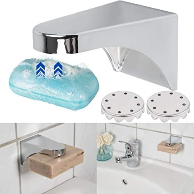 Imagen de soporte magnético de jabón, set 1, 2 x placas y 1 pegatinas reemplazo, jabonera magnética, estable robusta para cualquier jabón hasta 150 g, imán pared imantado