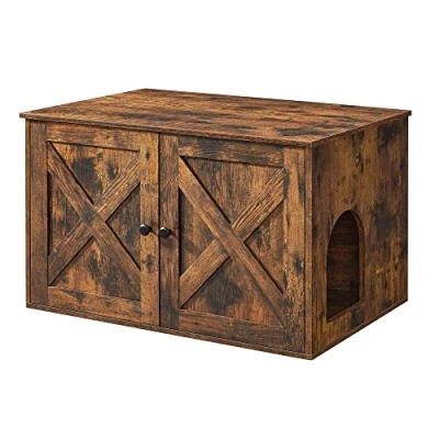 Imagen de Feandrea Mueble Arenero para Gatos, Caja de Arena Oculta con Separador Extraíble, Mesa Auxiliar, Casa Interior 80 x 53 50 cm, Marrón Rústico PCL002X01