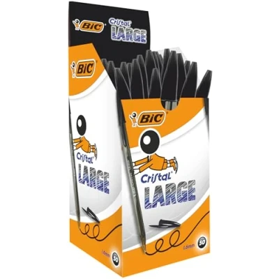 Imagen de BIC Cristal Large Bolígrafos de punta gruesa (1.6 mm), óptimo para oficinas, caja 50 unidades, color negro