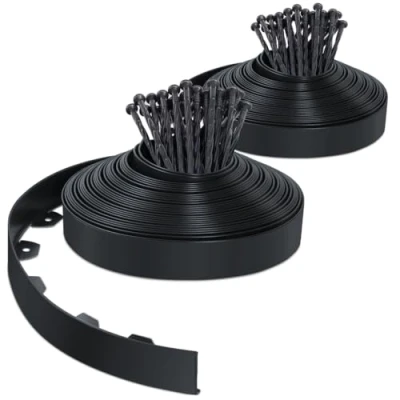 Imagen de VOUNOT Borde Jardín Césped Flexible de PVC, Delimitadores Bordes para Jardín, Bordura Exterior Tierra Cenefa Parterres con 80 Clavijas, Longitud 40m Altura 5cm, Negro