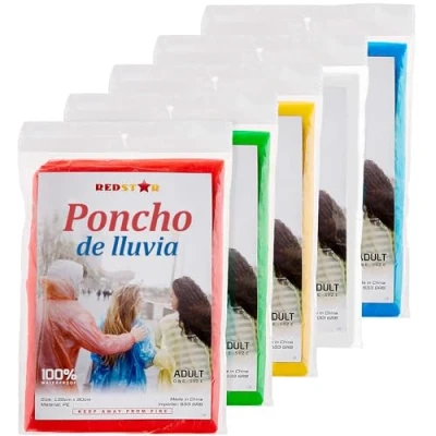 Imagen de Poncho de Lluvia Chubasquero Impermeable Desechable para Hombre y Mujer Pack Familiar Impermeables Unisex Grandes Adulto Viaje Festivales, Conciertos Acampadas
