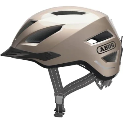 Imagen de ABUS casco de ciudad Pedelec 2.0 bicicleta con luz trasera y cubierta para la lluvia el tráfico urbano mujeres hombres oro, talla M, oro (oro champán), M (52 57 cm)