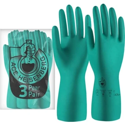 Imagen de ACE Guantes Nitrilo Heisenberg 3 pares Resistentes a productos químicos para trabajos domésticos e industriales Sin látex, impermeable, limpieza y vajilla EN 388/374 1/374 5 XL