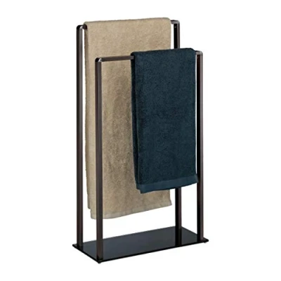 Imagen de Relaxdays Toallero de Pie con 2 Barras, Metal Cristal, Bronce Negro, 80 x 45 20 cm