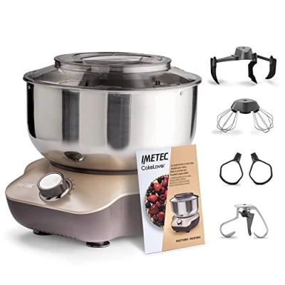 Imagen de Imetec CakeLover, Batidora planetaria para dulces, Cremas y masas saladas, equipada, Compacta, 1500 W, Recipiente de acero inoxidable, 5 Litros, 6 Velocidades, Recetario, Color Negro/Beige