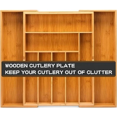 Imagen de Frasheng Organizador de Cubiertos extraíble para cajones Cocina Madera, con 7 a 9 Compartimentos, Inserto cajón