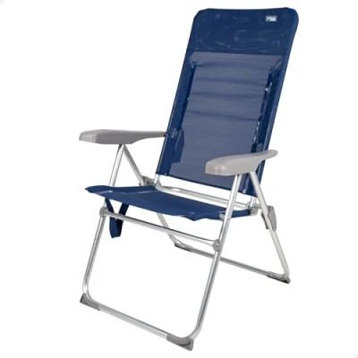 Imagen de AKTIVE 62662 Silla de Playa Plegable reclinable antivuelco, Azul Marino, 6 Posiciones, Medidas 66 x 62 110 cm, Material Aluminio, Resistente, Peso máximo soportado kg