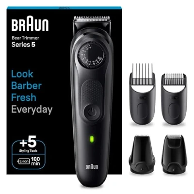 Imagen de Braun Recortadora de Barba Series 5, Máquina Cortar Pelo, afeitar, Cortapelos Hombre con 100 Min Autonomía, BT5430, Negro