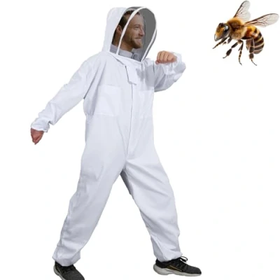 Imagen de Moontay Coton complète du Corps Apiculture Vêtements Veil Capuche Gants Chapeau Lapin de Protection Suit Simonthebeekeeper Conséquence d&#039;équipement X Large Blanc