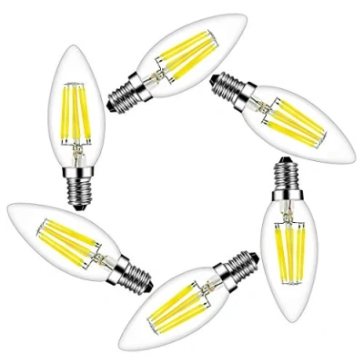 Imagen de MENTA Bombillas Vela de Filamento Flame LED E14 6W equivalente a 60W, Blanco Frío 6500K, 600LM, C35 Pequeña Edison Screw (SES) Vela, Retro Vintage, No regulable, Vidrio, 6 Unidades