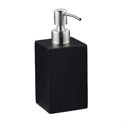 Imagen de Relaxdays Dispensador Jabón, Jabonera 300 ml, Cuadrado, Rellenable, Baño, Cocina, Dosificador Ducha, Polirresina, Negro