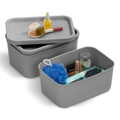 Imagen de Iris Ohyama, Set de 3 Cajas Almacenaje Plástico con Tapa, Apilables, para Cocina, Baño, Dormitorio, Vestidor, Oficina, Organización Sólida y Duradera, SNL S