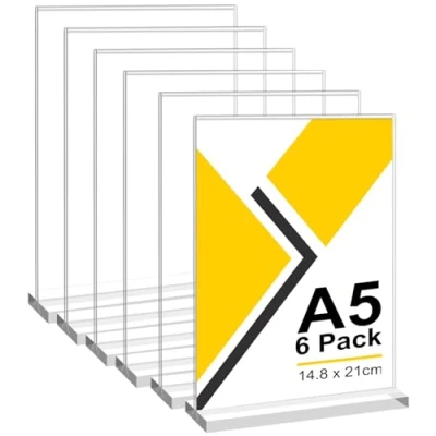 Imagen de 6 Unidades Soporte Cartel A5 de Acrílico, Forma T Expositor Metacrilato Menú, Porta Carteles Menus Restaurante, Sobremesa, Titular Menú Póster para Hotel, Tienda, Transparente