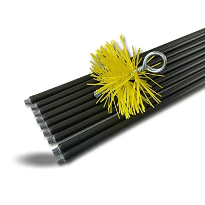 Imagen de Kit clásico de Limpieza para conductos revestidos Cepillo Redondo sintético Diámetro 150 mm 9 Varillas Negras Ø 17 Huecas * 1,4 m Chimeneas Kibros 4KIT15NLO