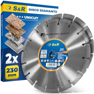 Imagen de S&amp;R disco de corte diamante profesional UNICUT, 230 x 22,2 mm, juego 2 piezas, para separar materiales construcción, hormigón, piedra natural, piedra, ladrillo,