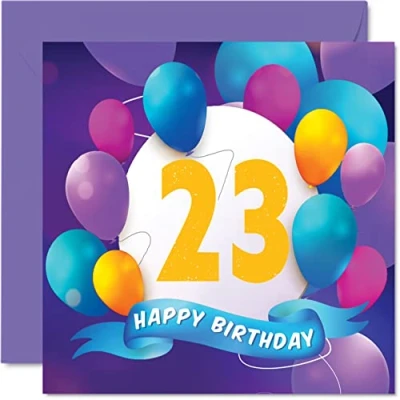 Imagen de Tarjeta de cumpleaños número 23 para hombres y mujeres, fiesta globos, tarjetas feliz hombre años, mujer, hermano, hermana, hijo, hija, nieto, nieta, primo, 145 mm x
