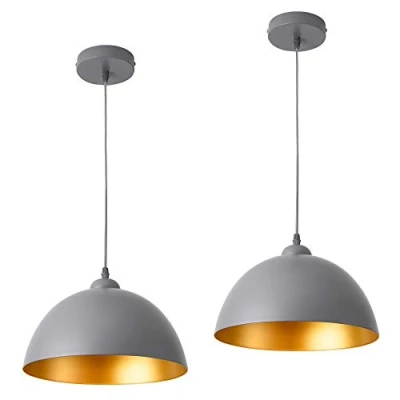 Imagen de lux.pro Set de 2X Lámpara Colgante Techo 145 cm con Cable E27 60W Luz Efectiva Iluminación Interior 230V 50Hz Interruptor Pared Gris y Oro