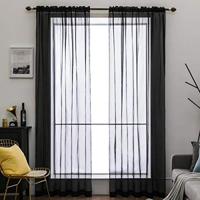 Imagen de MIULEE Cortinas Poliéster Translúcida Fresca Transparente Salon Ventana Visillo Moderno para Sala Cuarto Dormitorio Habitación Comedor Cocina Salón de Esatr 2 Unidades 140 x 225cm Negro