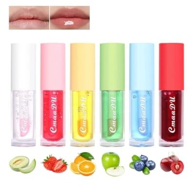 Imagen de 6 pcs Brillo de Labios con Sabor a Frutas, Fruta Labial, Lip Gloss Transparente, Líquido Hidratante Larga Duración