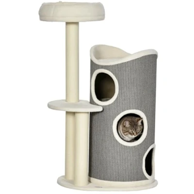 Imagen de Poste rascador PawHut, 109 cm, árbol para Gatos con Barril rascador, trepador, Cama Gatos, Muebles columnas de sisal,