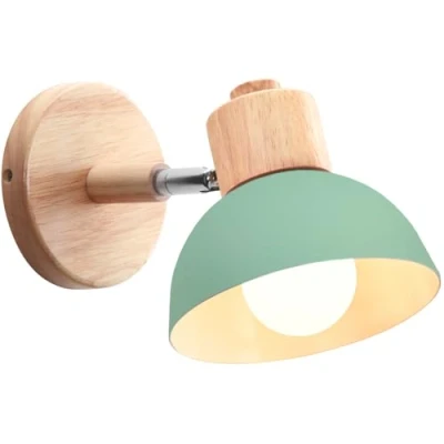Imagen de iDEGU Aplique de Pared Moderno, Lámpara para Dormitorio Simple E27 Iluminación Interior Luz en Madera Hierro Ajustable Foco Pasillo Sala Estar (1 Pieza, Verde)