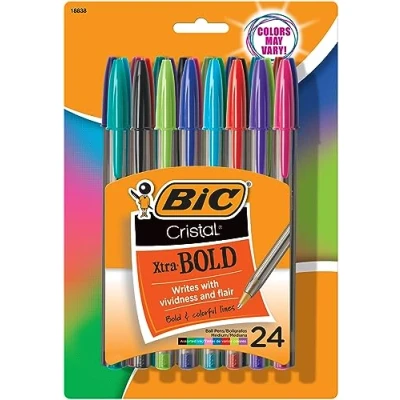 Imagen de BIC MSBAPP241 A AST Cristal Xtra Bold Fashion Bolígrafo, punta media (1,6 mm), colores surtidos, 24 unidades