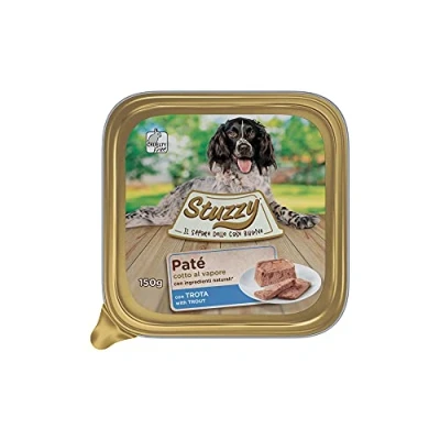 Imagen de Stuzzy Mister, Comida húmeda para Perros Adultos, Sabor Trucha, paté y Carne en trozos Total 3,3 kg (22 tarrinas x 150 gr)