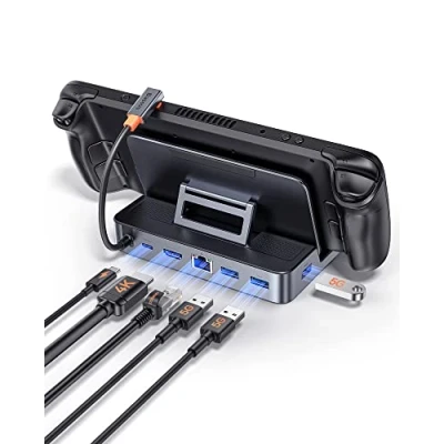 Imagen de Baseus Steam Deck Dock y Soporte Ajustable, 6 en 1 Docking Station con HDMI 4K@60Hz, 3 Puertos USB A 3.0, Ethernet PD Carga Rápida 100W, Nuevo Diseño para Accesorios