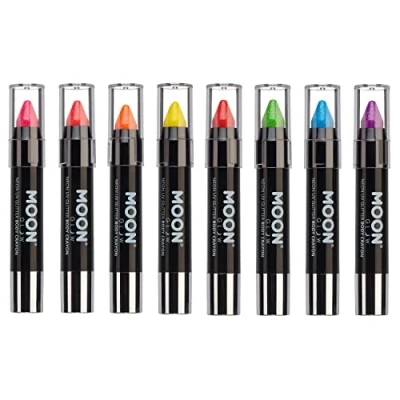 Imagen de Moon Glow Barra de pintura facial/crayón corporal con purpurina UV neón, maquillaje para rostro y cuerpo Brilla intensamente bajo iluminación UV8 Unidades (Paquete 1)